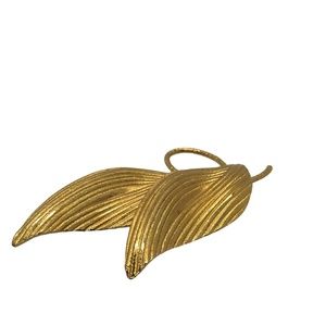 Vintage Gold Tone Textured Double Leaf Pin Brooch
